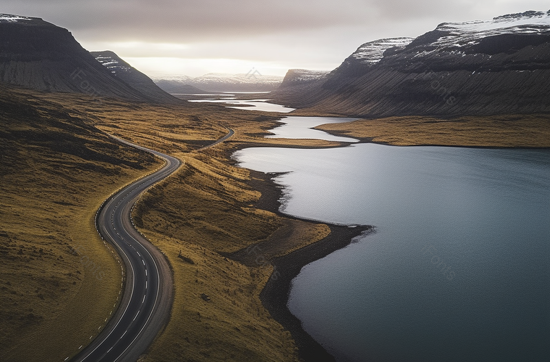 海岸边的沿山公路和雪山,高清,摄影图,摄影图片,图片大全,摄影图免费下载